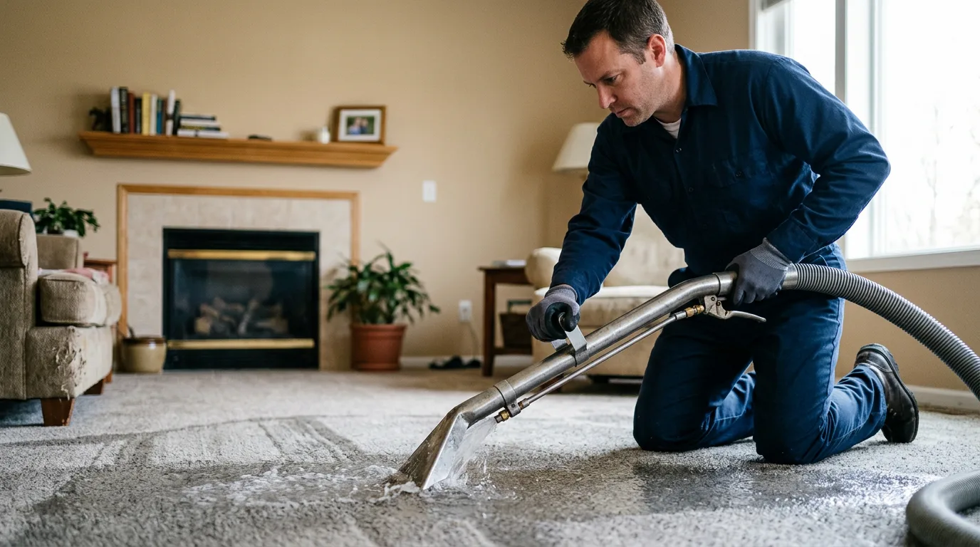 Water damage restoration technician working near Concordia, KS
